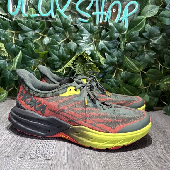 HOKA Speedgoat 5 Thyme/Fiesta Cushioned Trail Running Shoes Men’s US Size 12 D
